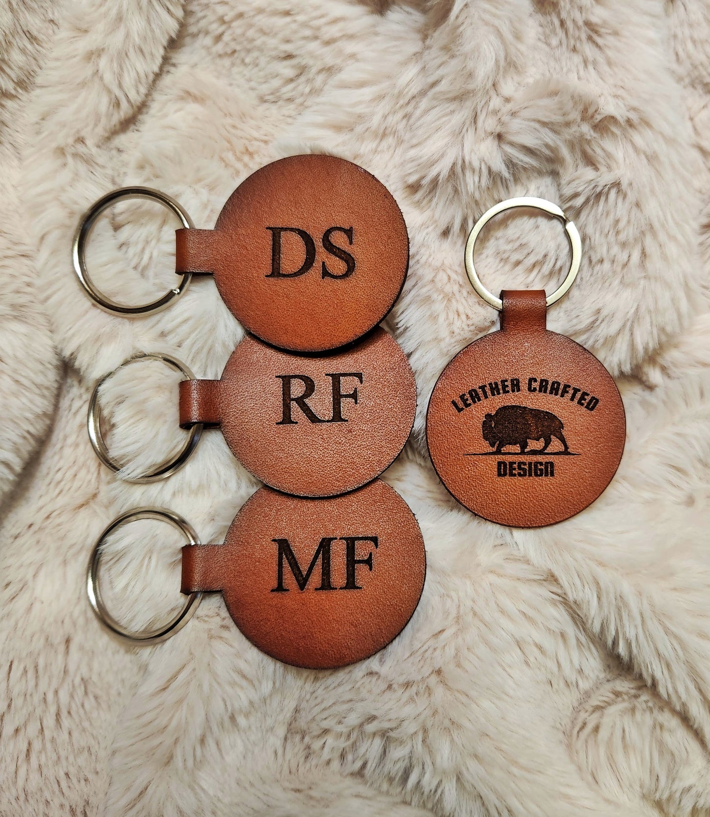 Leather Circle Keychains, Personalized