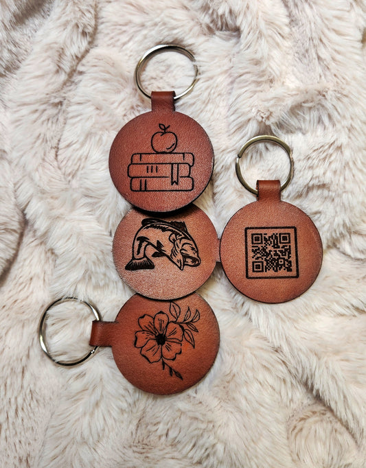 Leather Circle Keychains, Personalized