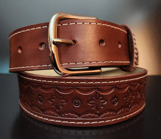 Diamond Stamped Dark Brown Leather Belt