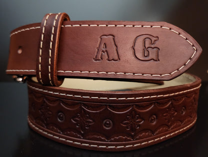 Diamond Stamped Dark Brown Leather Belt