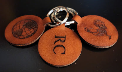 Leather Circle Keychains, Personalized