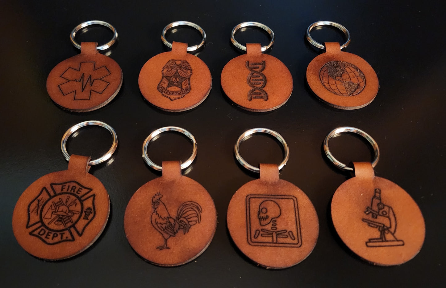 Leather Circle Keychains, Personalized